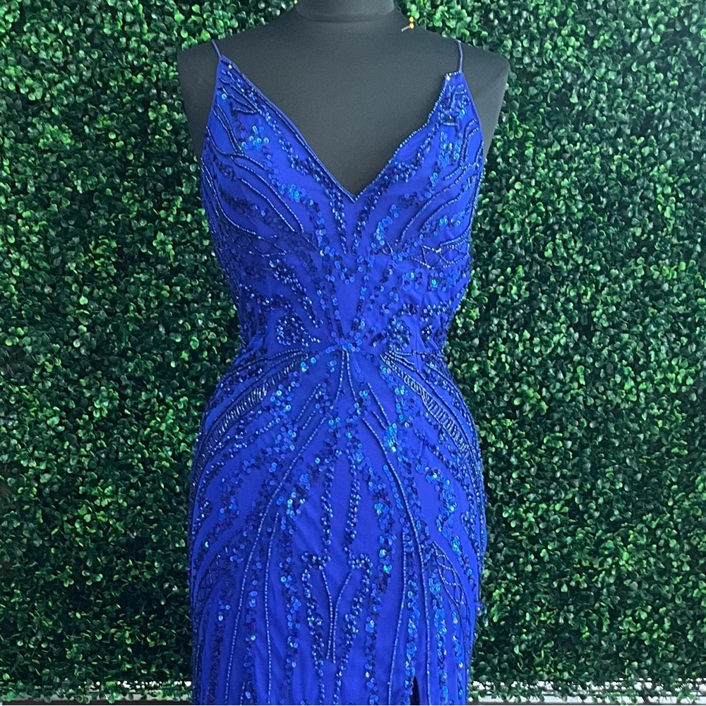Primavera Couture Royal Blue Beaded Prom Dress - Picture 4 of 4